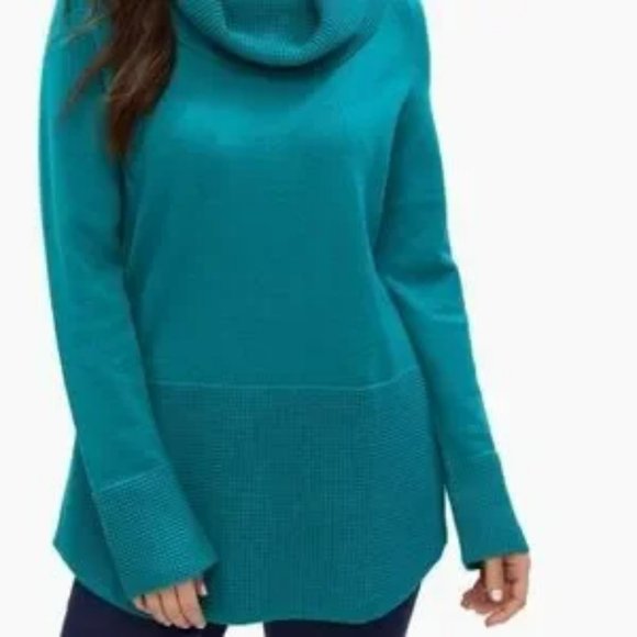 Elena Wang Textured Sweater With Cowl Neck Blue - Picture 2 of 15